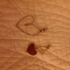 SHEIN Gold Heart Earrings with Red Accent
